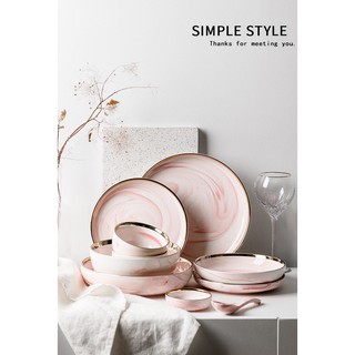Bộ bát đĩa vân hồng cẩm thạch cao cấp
