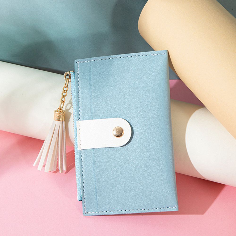 LANFY Ví đựng thẻ xe buýt/tiền/thẻ ngân ahfng bằng da PU phối tua rua cỡ nhỏ dáng mỏng cho nữ gồm nhiều màu