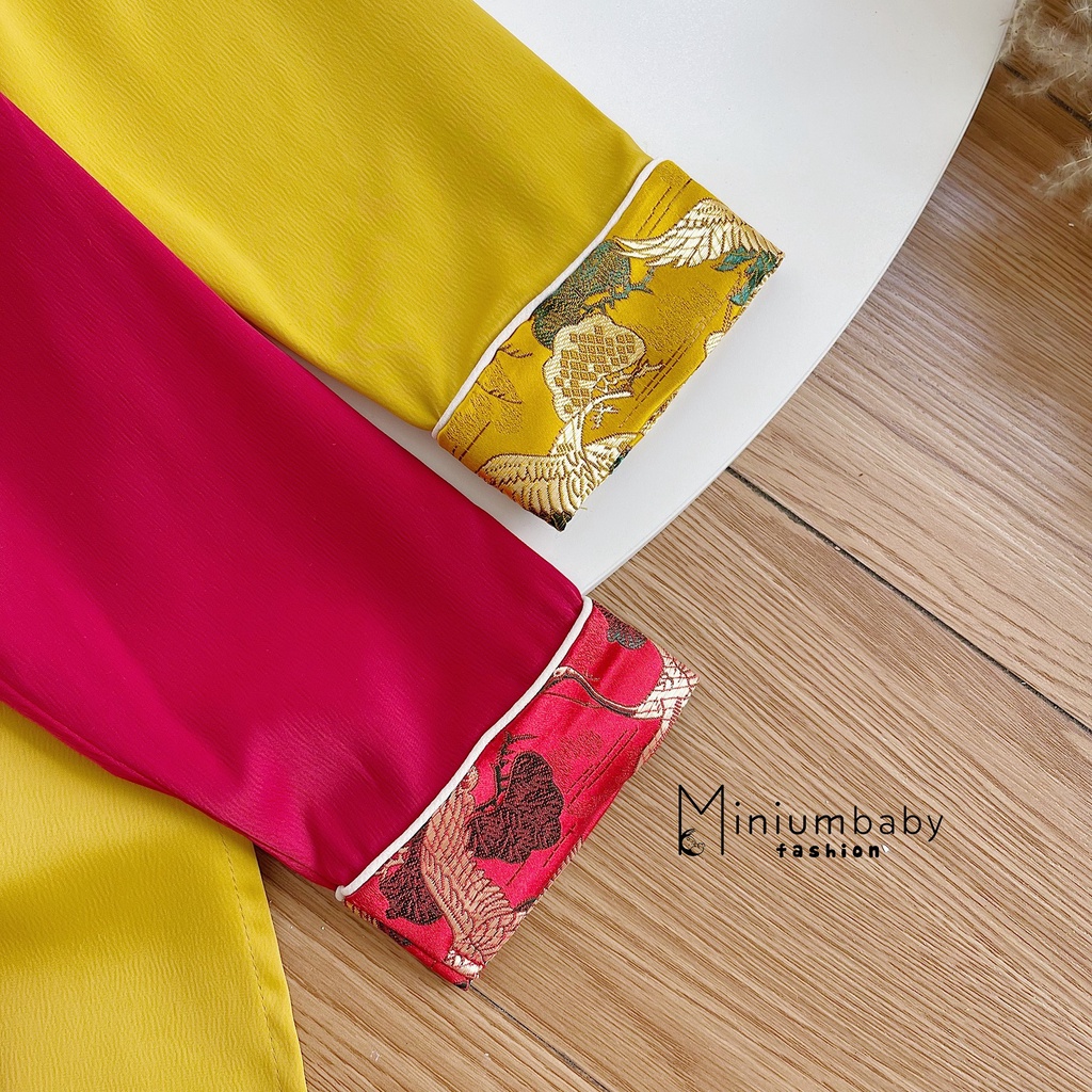 Set áo dài tết đoàn viên cho bé Minium, Bộ áo dài trẻ em mới nhất 2022,miniumbabyfashion AD1134