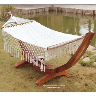 Võng trắng thư giãn đan lưới macrame 100x200