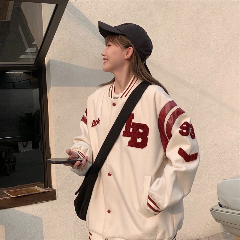 【ZHELIHANGFEI】Áo Khoác Bóng Chày Dáng Rộng Phong Cách Thời Trang Mỹ Dành Cho Cặp Đôi