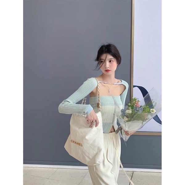 set áo len dệt kim phối màu mix cài áo ngọc (bz1217#)