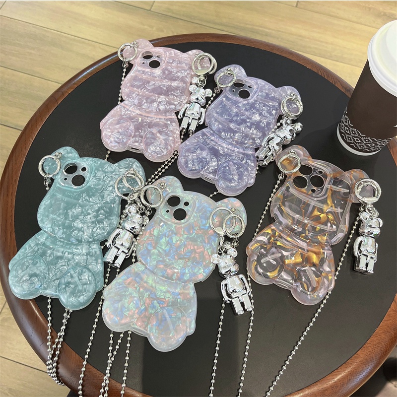 Ốp Điện Thoại In Hình Gấu 3D Kèm Dây Xích Đeo Chéo Cho iPhone 11 12 13 Pro max 14 Plus 13 Pro