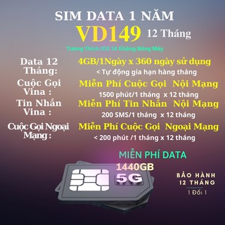 Sim Data VD149 Vinaphone Miễn Phí 1440GB Và Gọi 12 Tháng,Tốc Độ Cực Nhanh,Bảo Hành Chính Hãng