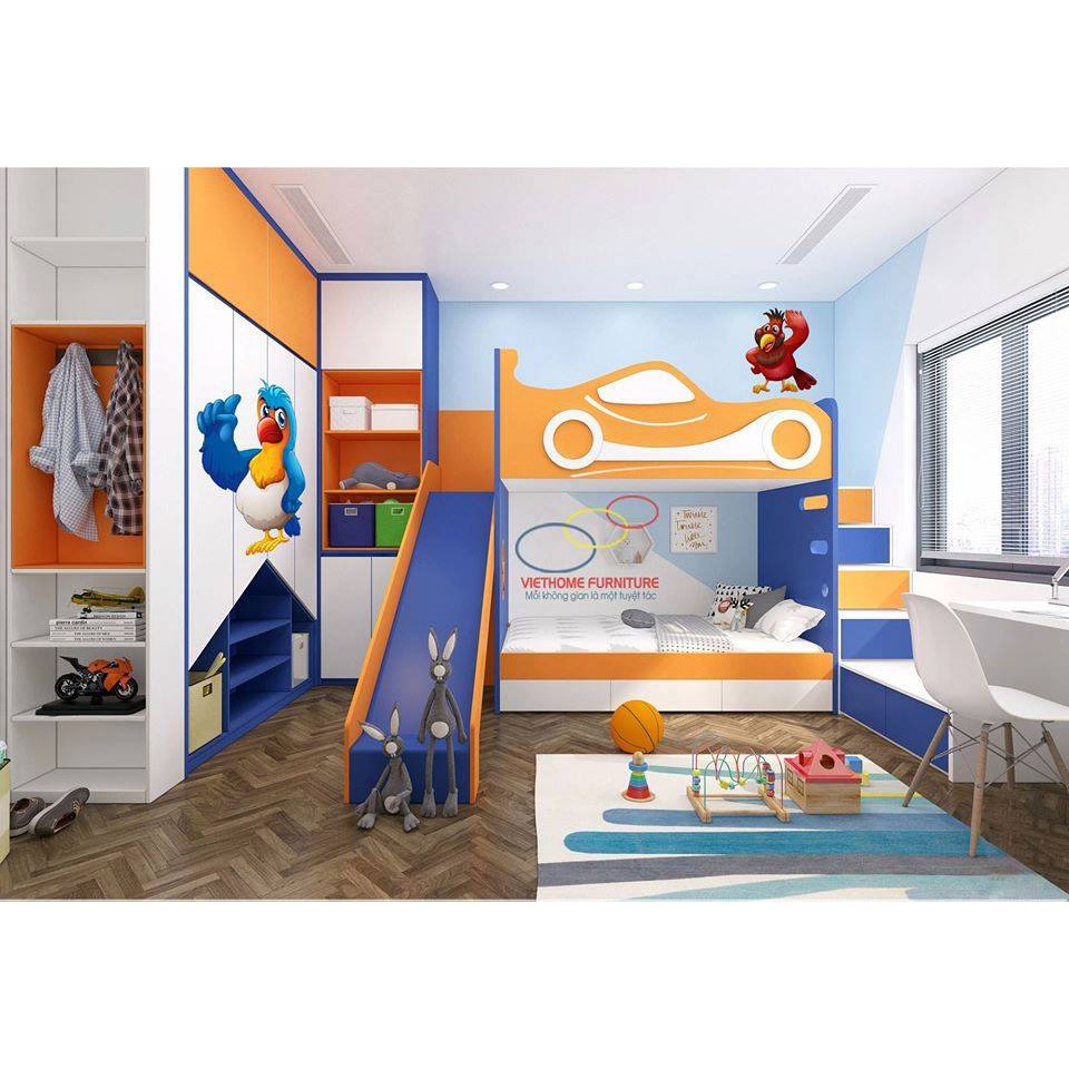 Giường tầng tàu xe lửa siêu cá tính cho bé trai tinh nghịch | BigBuy360 - bigbuy360.vn