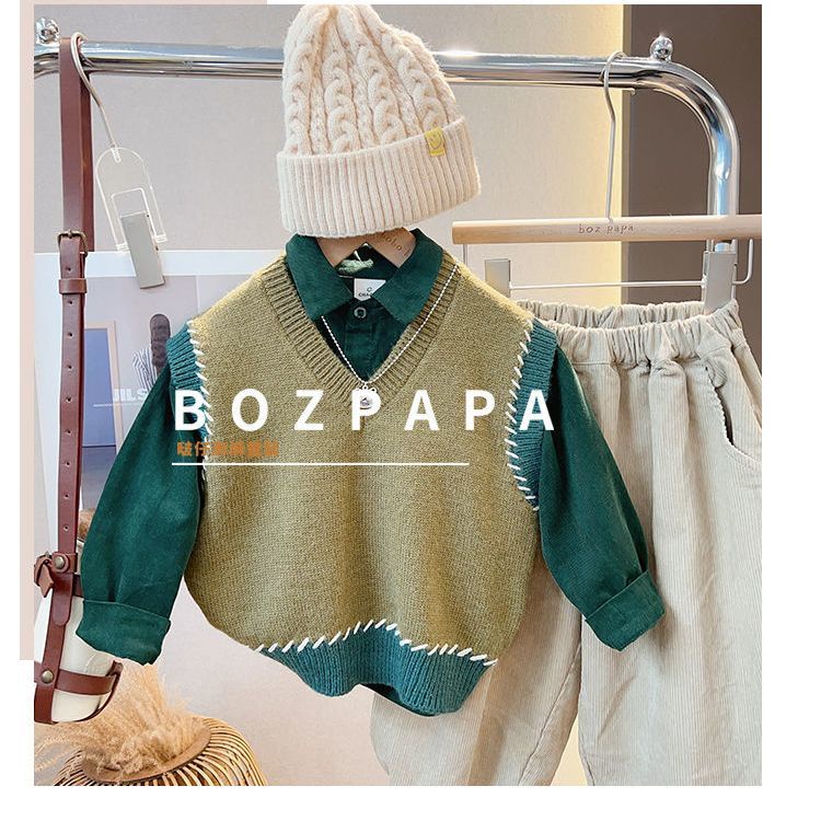 Bộ Áo Sơ Mi + Áo Sweater Không Tay + Quần Dài Phong Cách Phương Tây Thời Trang Xuân Thu 2022 Mới Cho Bé Trai NVJ0