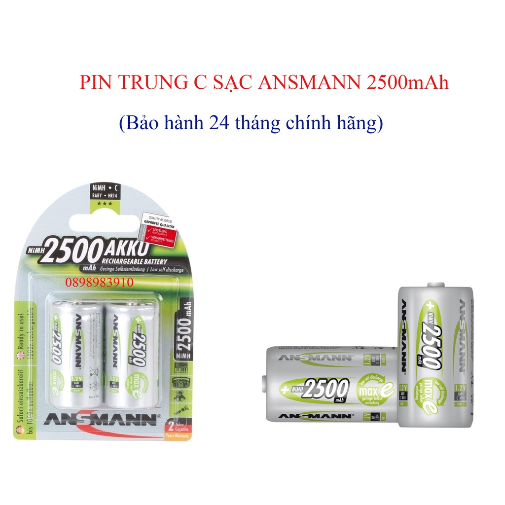 Pin trung sạc C ANSMANN 2500mAh NiMH vỉ 2 viên HR14 BL2