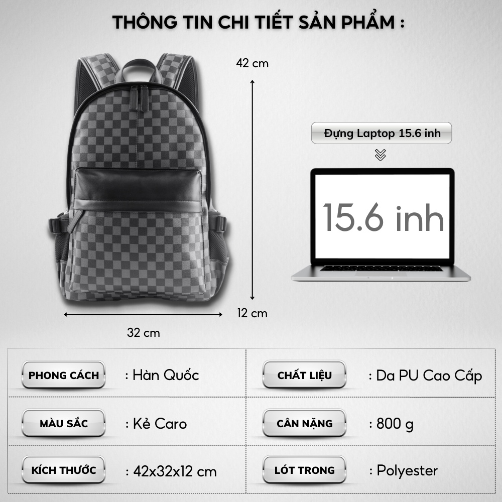 Balo Da Thời Trang Ulzzang Nam Nữ,Da PU Cao Cấp,Đựng Laptop 15,6 inh-Chống nước,Kiểu dáng trẻ trung, cá tính - 𝑰𝑩𝑨𝑮