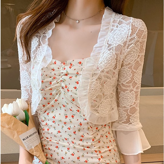 Áo khoác ren hoa nổi form lửng Quảng Châu