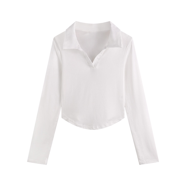 Áo Thun Cotton Mỏng Tay Dài Cổ Polo Màu Trơn Thời Trang Dành Cho Nữ