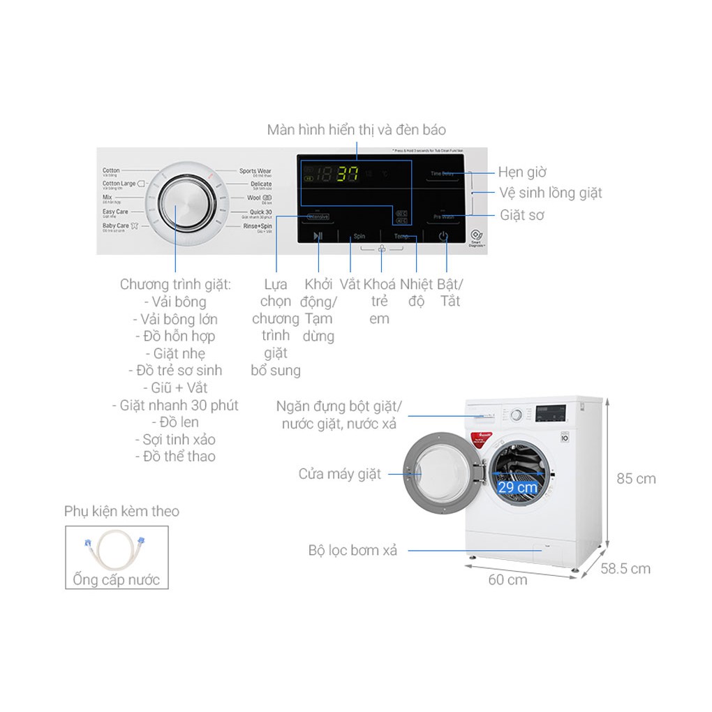 Máy giặt 9kg LG Inverter FM1209N6W