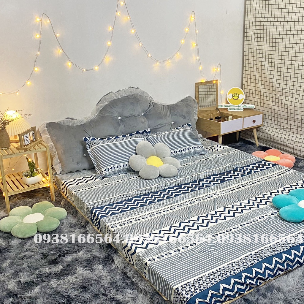 TRỌN BỘ COTTON POLY 5 MÓN CHĂN PHAO DÀY DẶN HÀNG VN THỔ CẨM XANH DƯƠNG - ĐỦ KÍCH THƯỚC