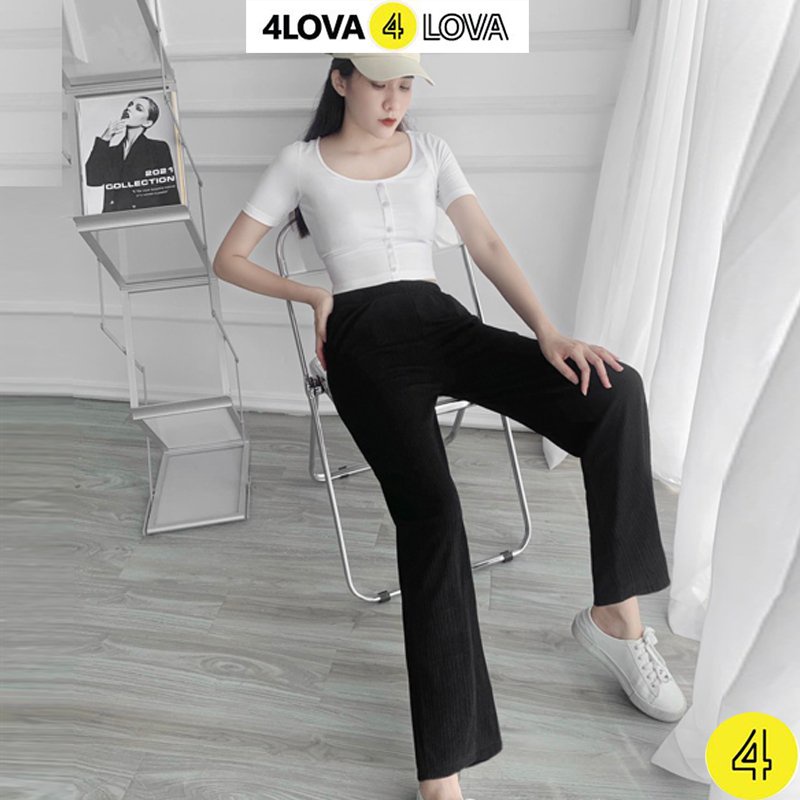 Quần ống rộng nữ 4LOVA vải len gân Thái cao cấp cạp cao co giãn kiểu culottes dáng thụng suông mềm mại EVA3