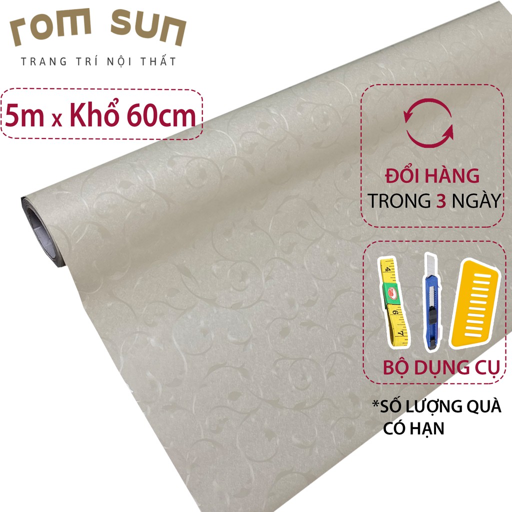 1m x khổ 60cm | Giấy dán tường - ĐÀI LOAN- Decal miếng dán tường phòng ngủ hoa văn chìm 3D hàn quốc sẵn keo