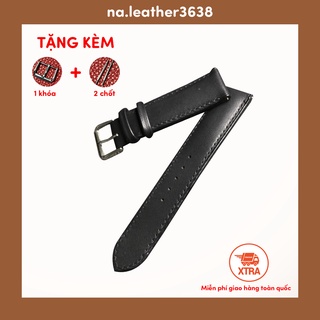Dây da đồng hồ màu đen - dây đồng hồ da handmade 22mm 20mm 18mm tặng kèm khóa + chốt + đỉa