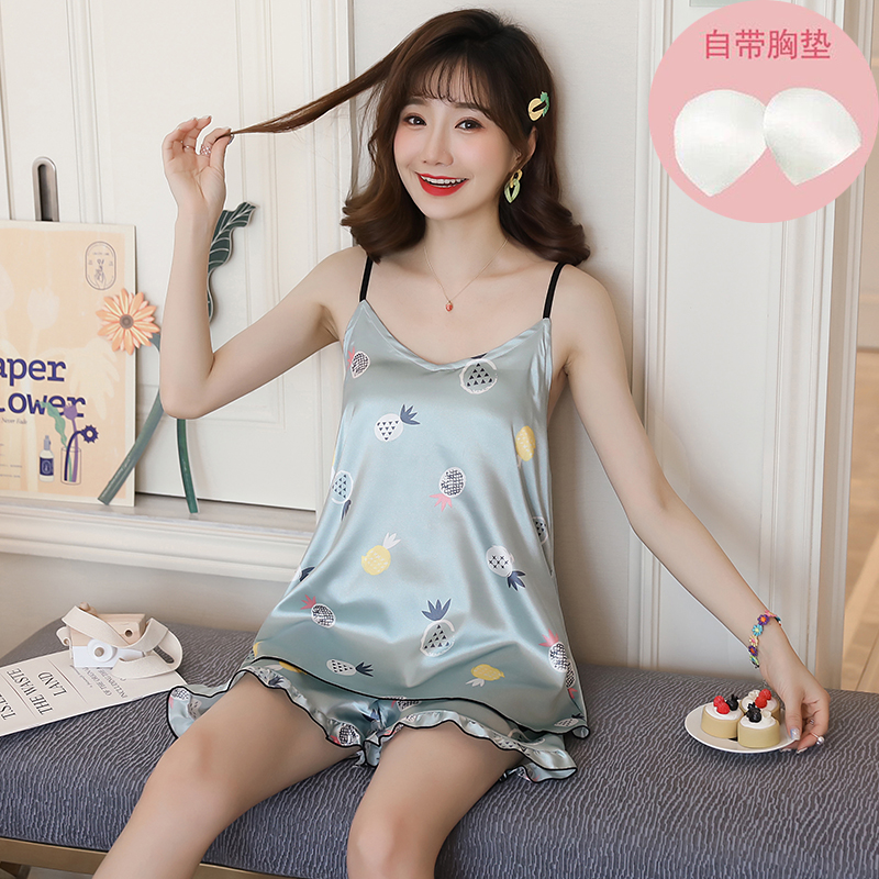Bộ Đồ Ngủ Nữ Chất Giả Lụa Có Đệm Ngực Thiết Kế Thời Trang Mát Mẻ Mùa Hè | BigBuy360 - bigbuy360.vn