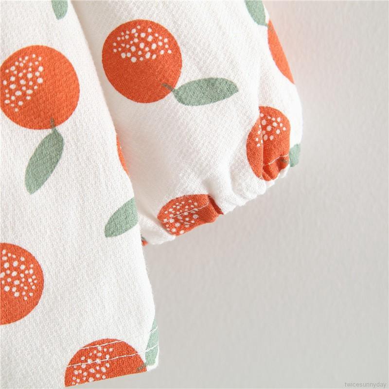 Đầm dài tay in họa tiết trái cây xinh xắn dành cho bé gái