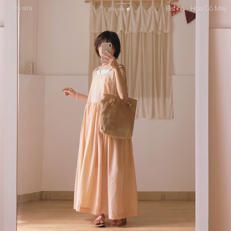 Đầm yếm vải xô - Milk Tea - 0303 studio