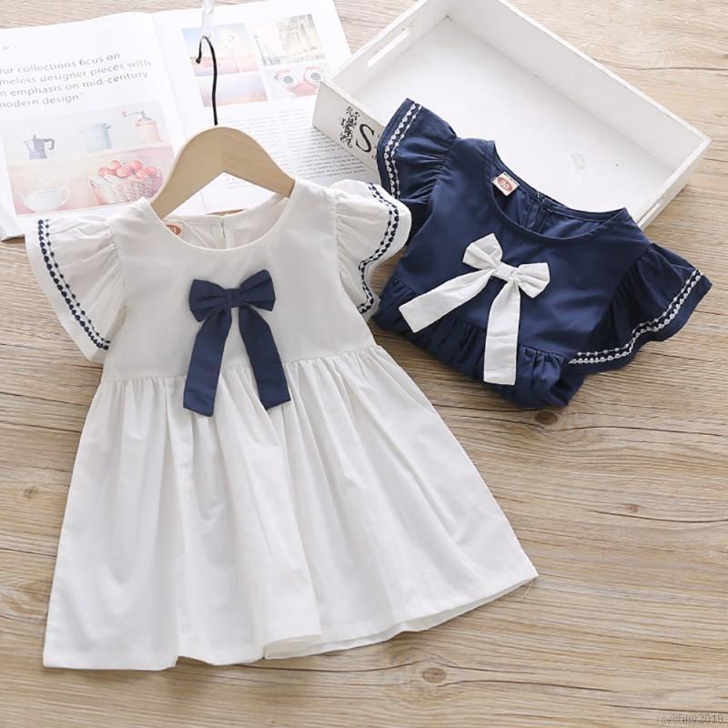 My Baby  Baby Girl Short Sleeve Bow-knot School Style Cute Dress