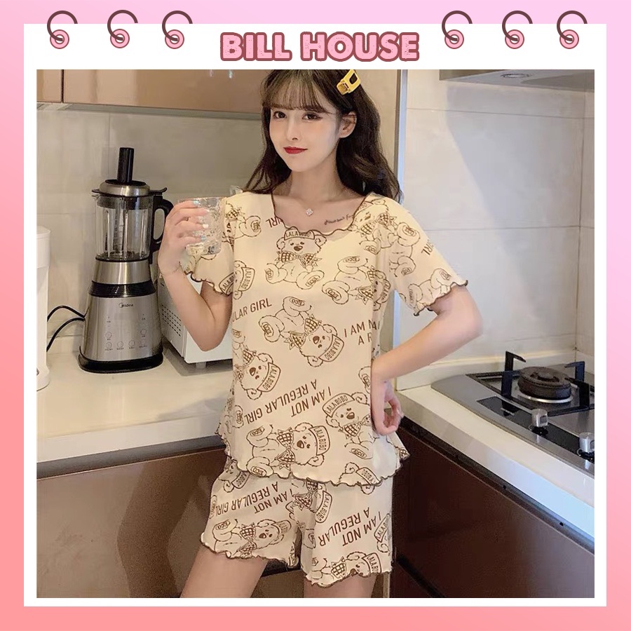 Đồ bộ nữ mặc nhà dễ thương cổ sun cao cấp tay cộc quần cộc mùa hè chất cotton BC07