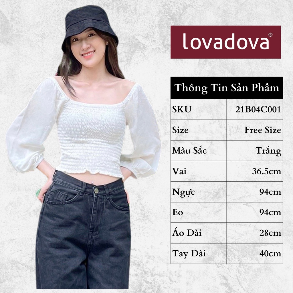 Áo Kiểu, Dài Tay, Cách Điệu Nhún Ngực, Eo, Tay Áo, Màu Trắng - Lovadova 21B04C001