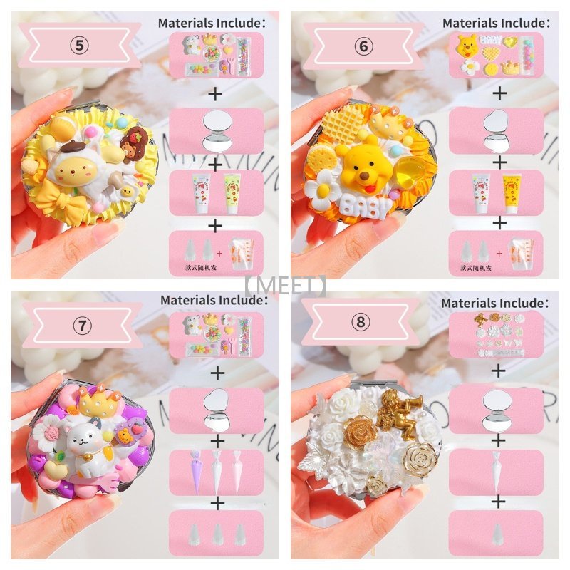 Bộ Gương Trang Điểm Họa Tiết Gấu Hoạt Hình DIY Bằng Nhựa Resin