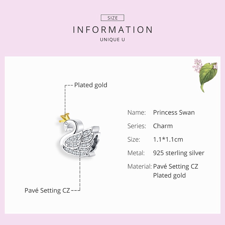 Hạt charm Bamoer thiết kế hình thiên nga đính đá đáng yêu