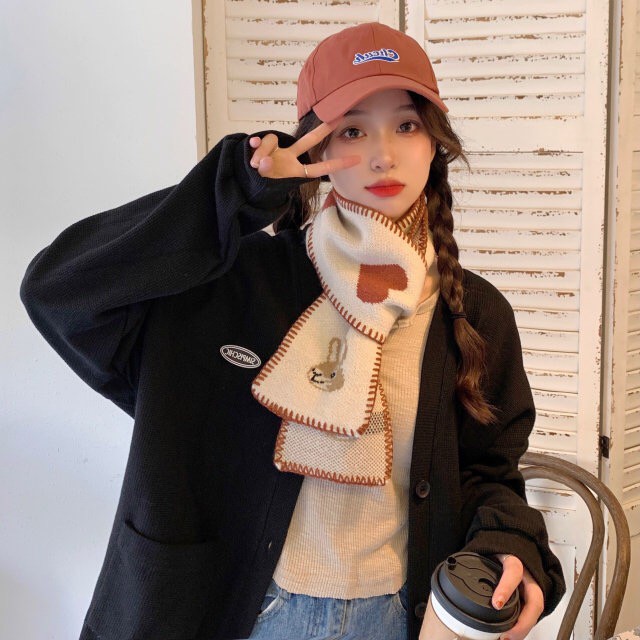 Khăn quàng cổ dệt kim giữ ấm mùa đông in hình trái tim & thỏ Lisa BLACKPINK đáng yêu