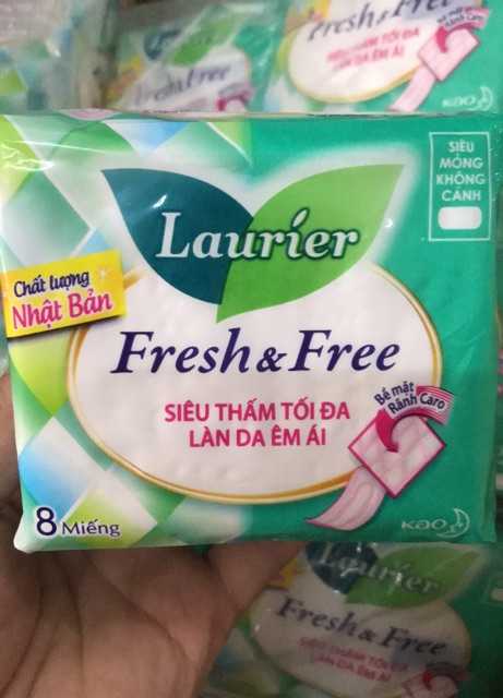 Băng vệ sinh Laurier Fresh &amp; Free 8 miếng siêu mỏng không cánh
