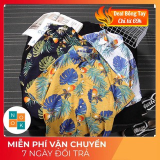 Áo sơ mi đi biển họa tiết trái đào, vải Dũi siêu mát
