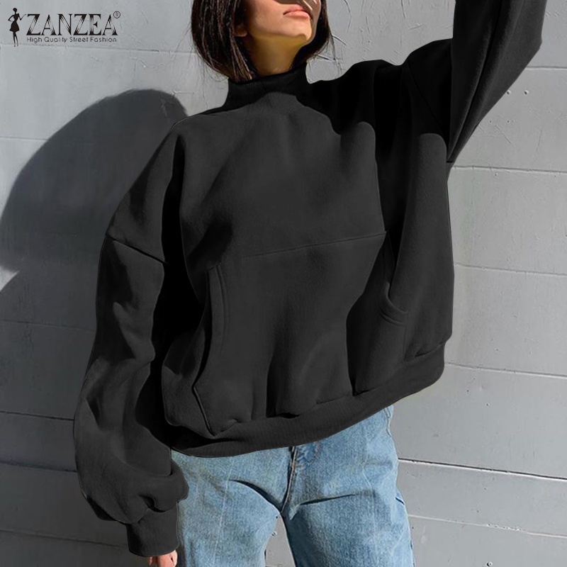 Áo dài tay ZANZEA cổ cao màu trơn dáng rộng thời trang đường phố dành cho nữ  | BigBuy360 - bigbuy360.vn