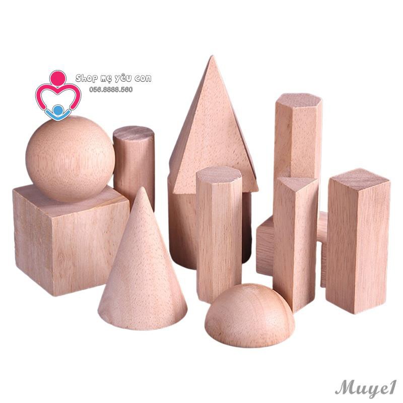 Set 12 Khối Gỗ Hình Học không gian cơ bản - Đồ Chơi Giáo Dục Montessori Cho Bé