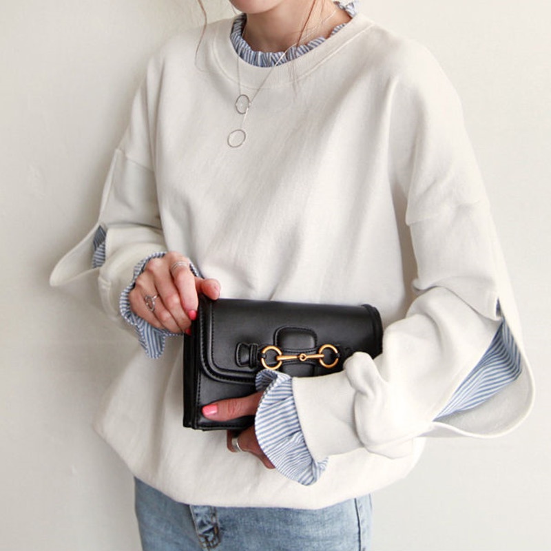 Áo Nỉ Dài Tay Giả Hai Lớp Phong Cách Hàn Quốc Dành Cho Nữ