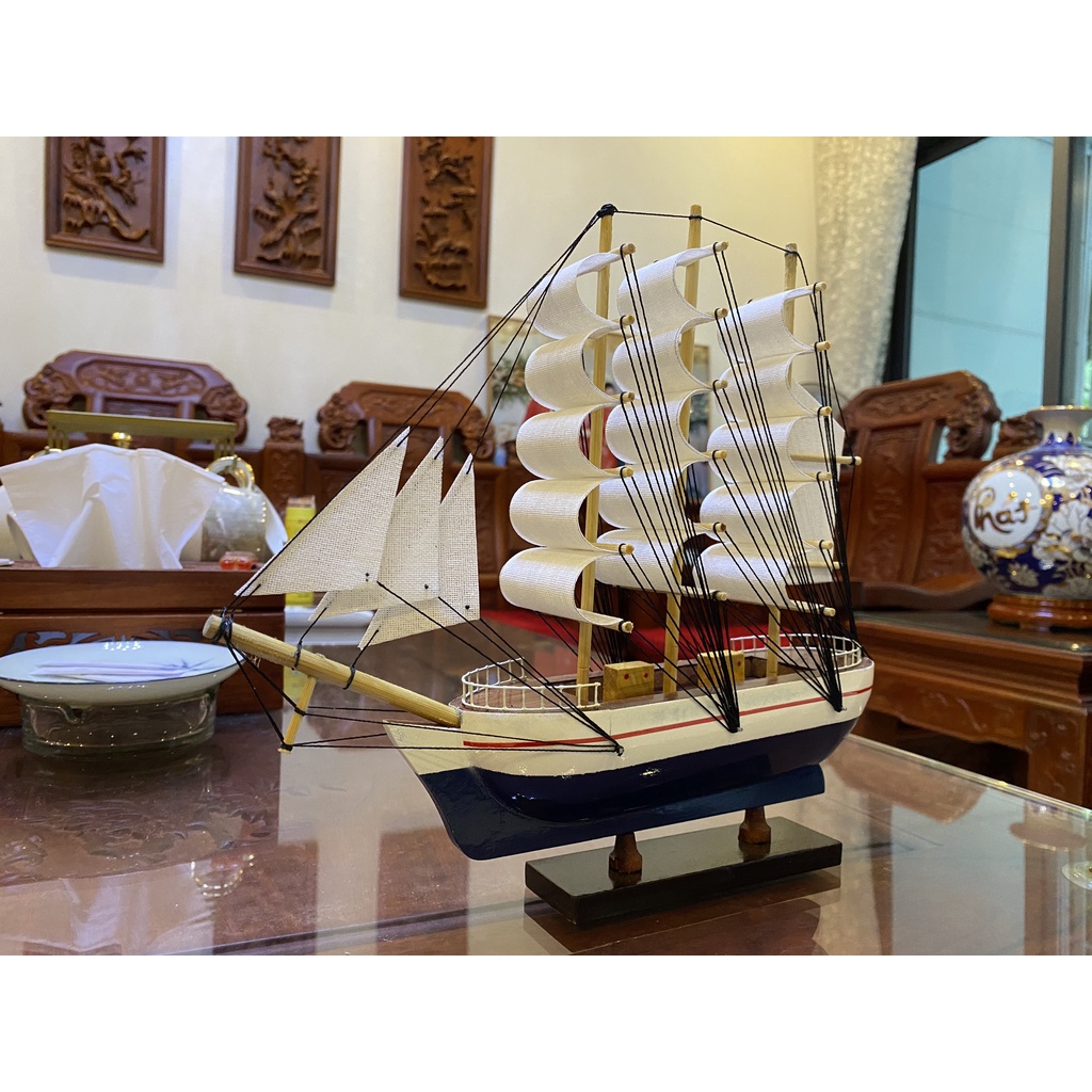 Mô hình thuyền phong thủy  - Thuyền gỗ Le Blem dài 28cm -35cm - Buồm vải trắng -