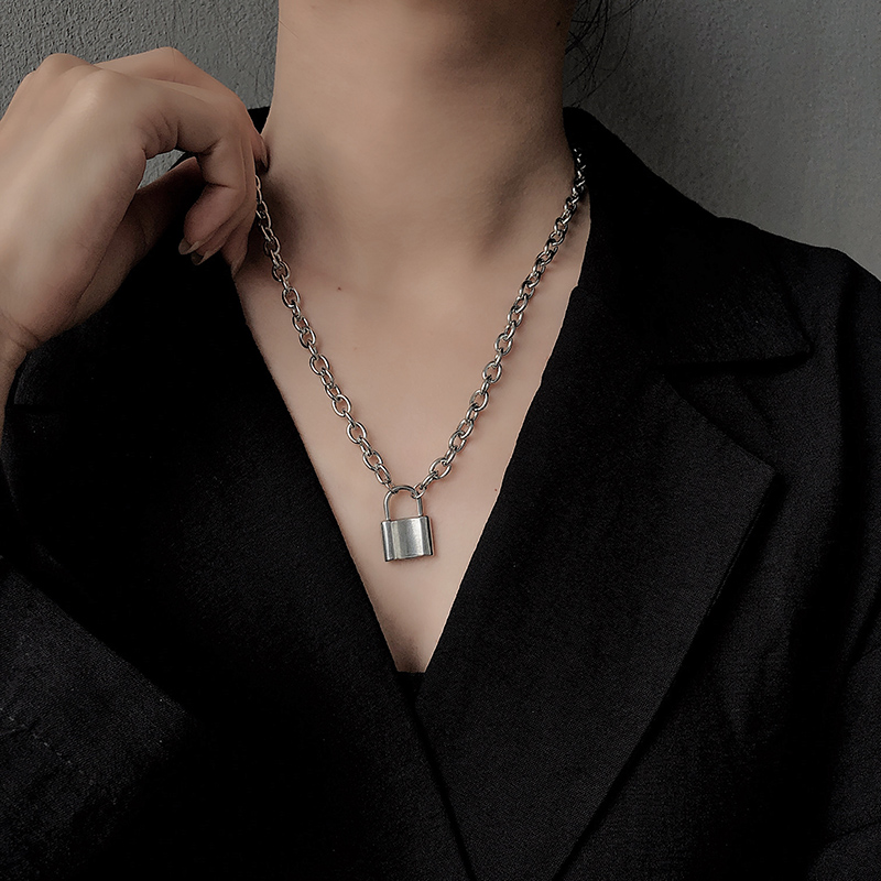 vòng cổ Thép Titan Mặt Hình Ổ Khóa Thời Trang Hip Hop