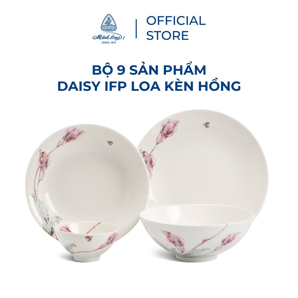 Bộ chén dĩa sứ Minh Long 9 sản phẩm - Daisy IFP - Loa Kèn Hồng