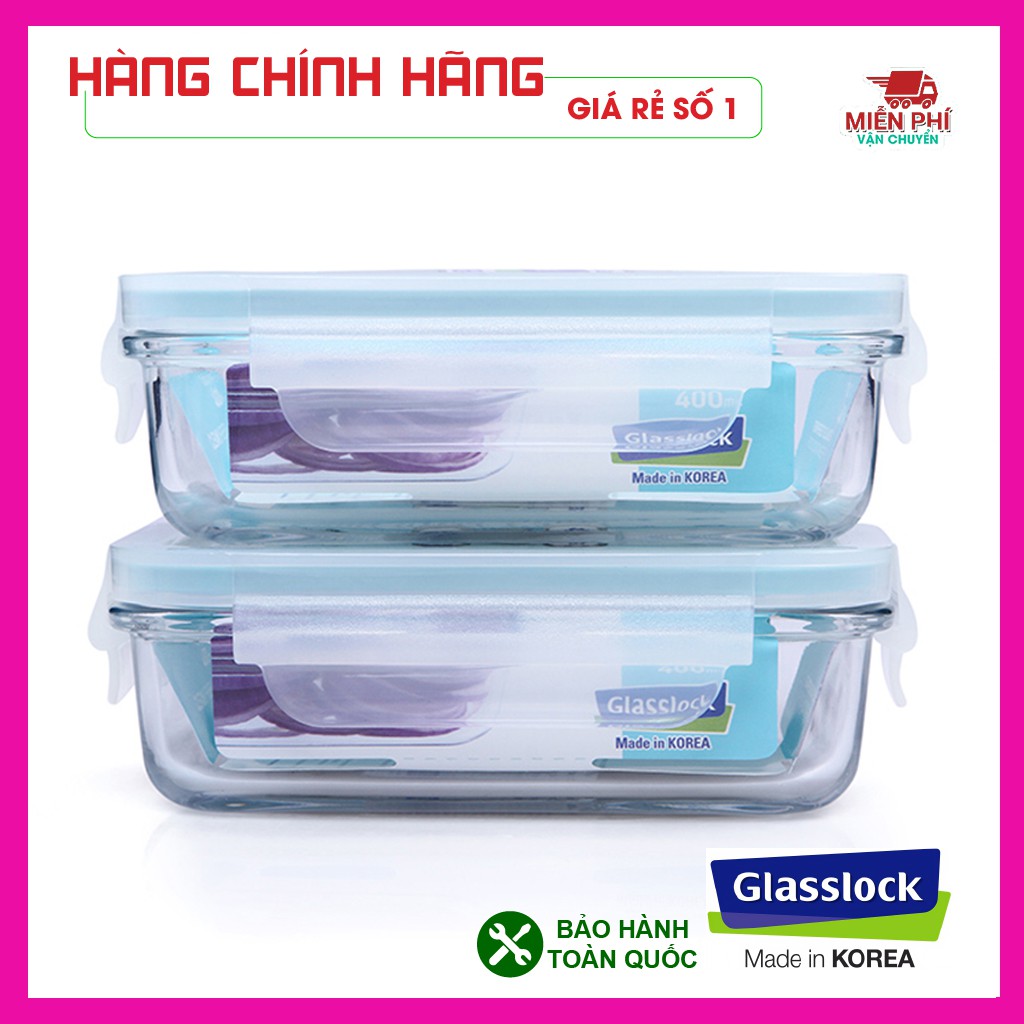 Hộp cơm giữ nhiệt Glasslock 400ml x 2, nhập khẩu Hàn Quốc, túi giữ nhiệt Hàn Quốc, siêu bền, đẹp.