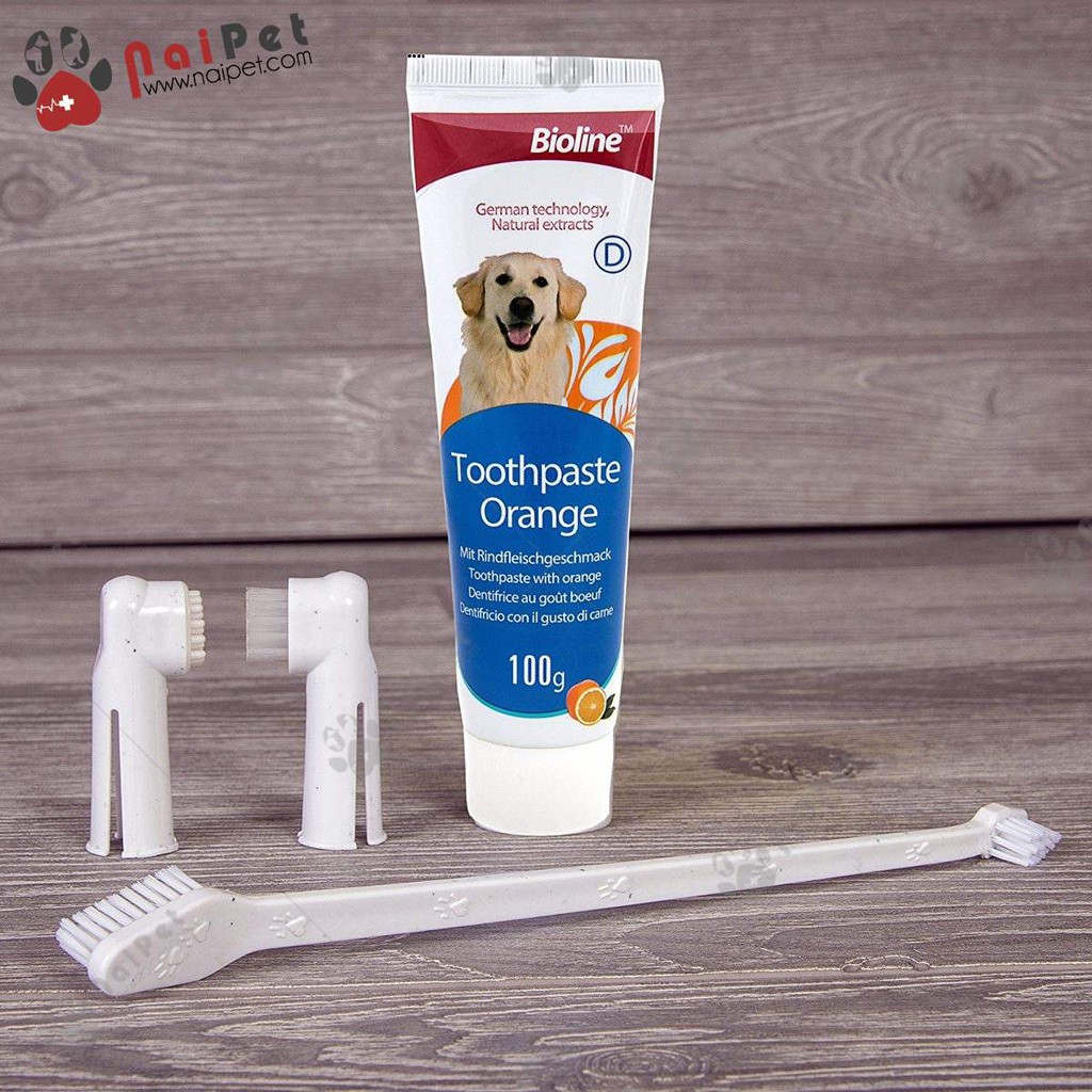 Bộ Đánh Răng Kem Đánh Răng Bàn Chải Đánh Răng Chó Mèo Dental Care Set Bioline 100g