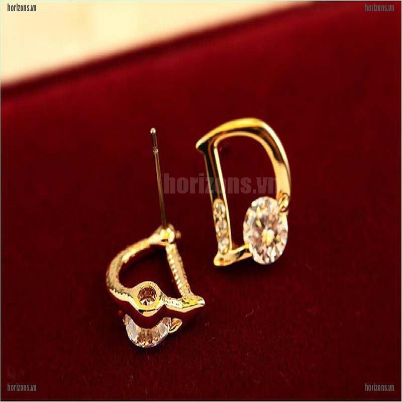 ZA Fashion Gold Ear Stud Earings Letter D Chic Vogue Stud Earrings Women Jewelry FA