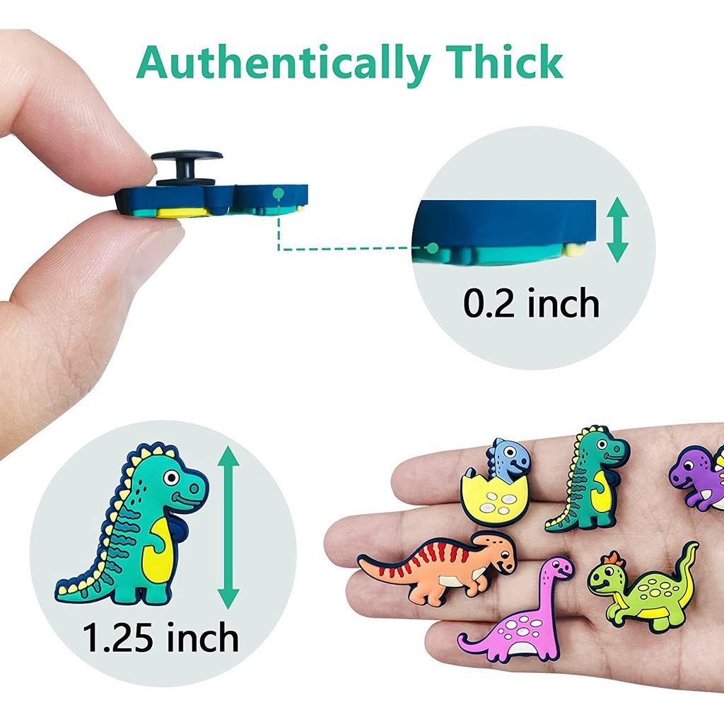 CROCS Set 12/17 Phụ Kiện Trang Trí Giày Dép Hình Khủng Long Dạ Quang Bằng PVC