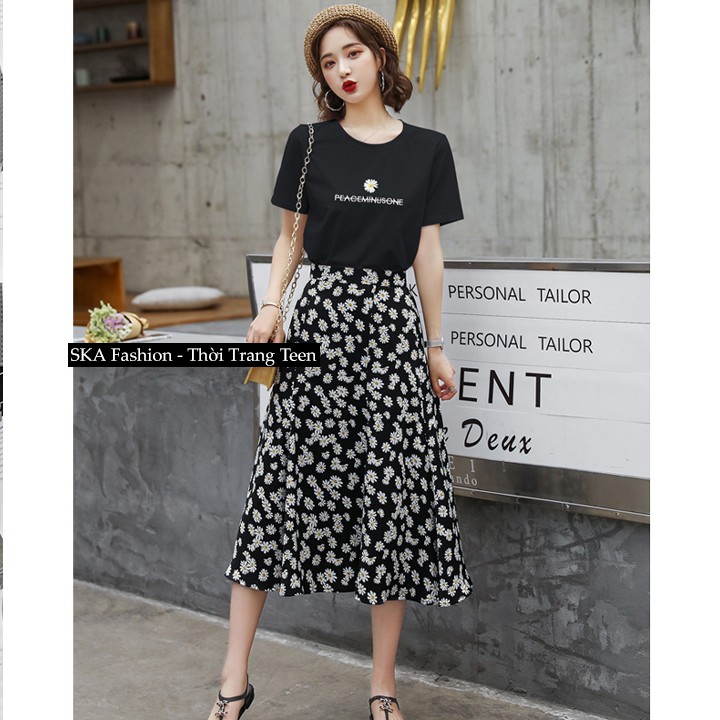 Chân Váy Vintage Hoa Cúc Ulzzang Dáng Dài, Chân Váy Xòe Midi Hoa Cúc Bigsize - SKA | BigBuy360 - bigbuy360.vn