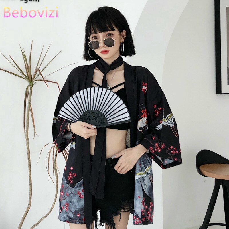Áo Khoác Kimono Họa Tiết Chim Hạc Thời Trang Cho Nữ | BigBuy360 - bigbuy360.vn