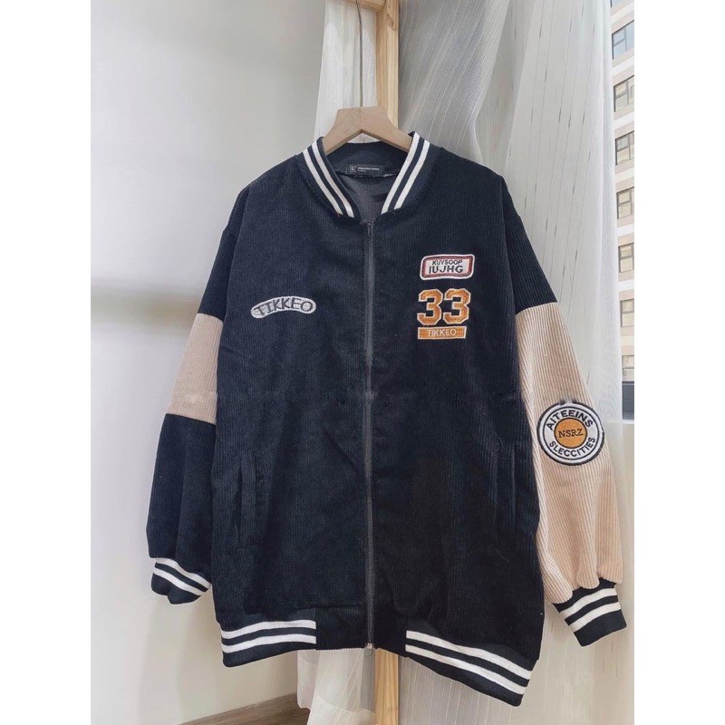[Ảnh Thật] Áo khoác Bomber Nhung Gân phối tay thêu lô gô hot trend | BigBuy360 - bigbuy360.vn