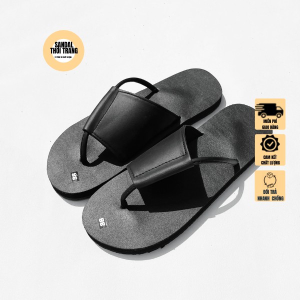 Dép sandal nữ nam xỏ ngón đế bệt full đen  SANDALTHOITRANG