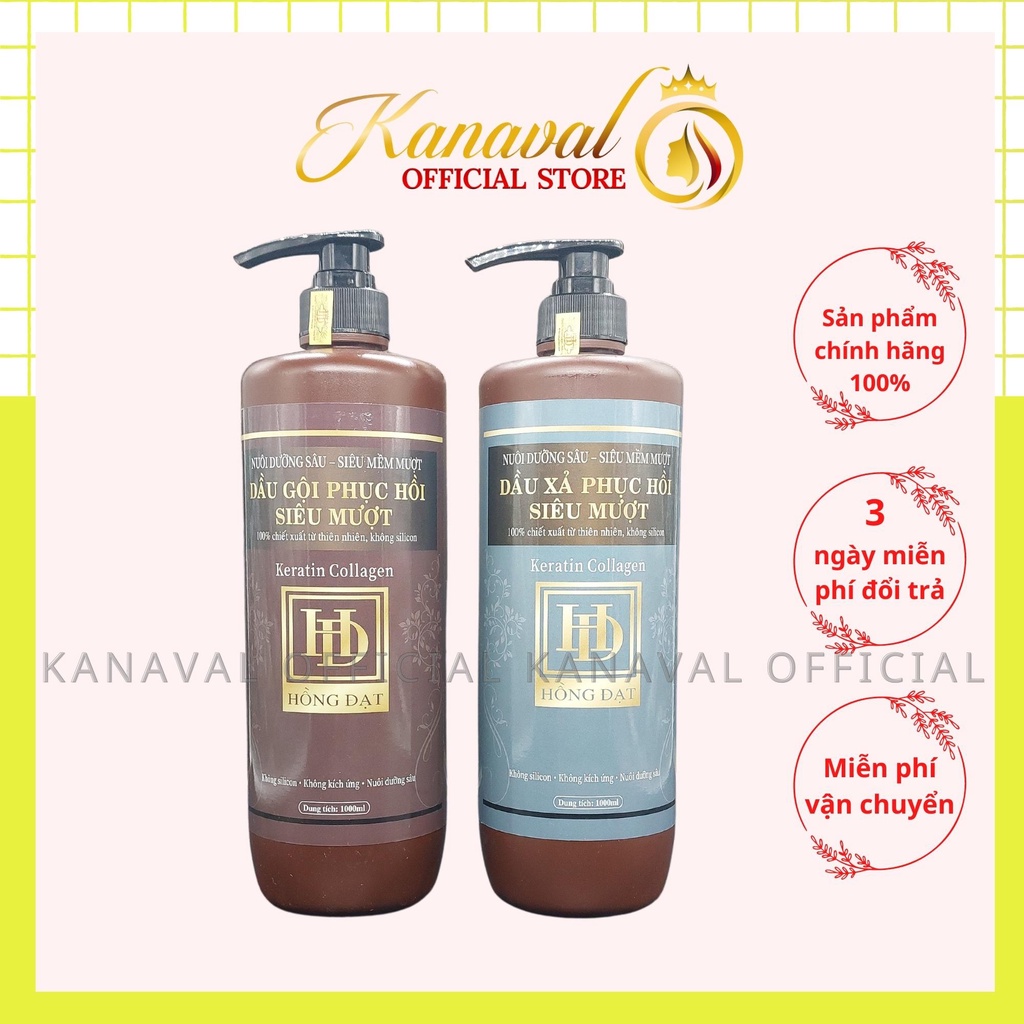 Dầu Gội Cặp Hồng Đạt Keratin Collagen 1000ml, Giảm Rụng Tóc Chuẩn Salon Phục Hồi Siêu Mượt Hàng Chính Hãng