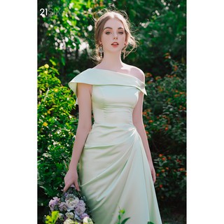 Váy Lụa Cổ Thuyền Nhún Hông 21SIX  - V00560