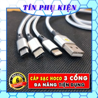 Dây cáp sạc nhanh 3 đầu hoco x2 | lightning | micro | type-c | đa năng tiện dụng