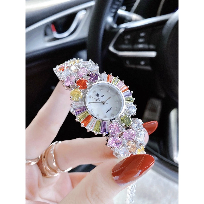 Đồng hồ đeo tay nữ chính hãng, đồng hồ nữ ROYAL CROWN đính full kim cương nhân tạo siêu cao cấp, sang chảnh dành cho nữ