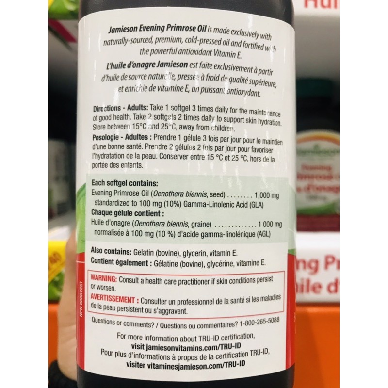 Tinh dầu hoa anh thảo JAMIESON 240 Viên Nang loại mạnh 1000MG