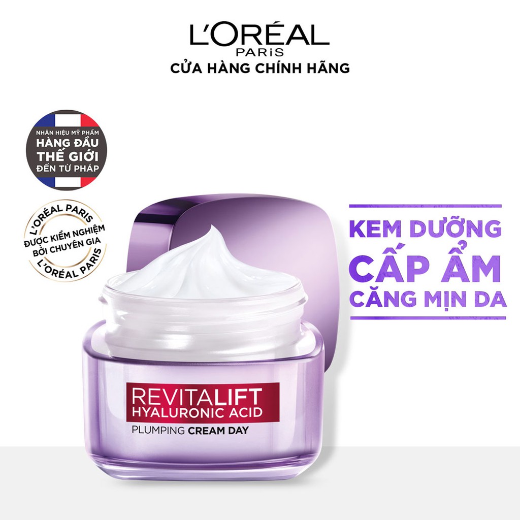 Kem Dưỡng L'Oréal Paris Siêu Cấp Ẩm Căng Mịn Da Revitalift Hyaluronic Acid Plumping Day Cream 50ml